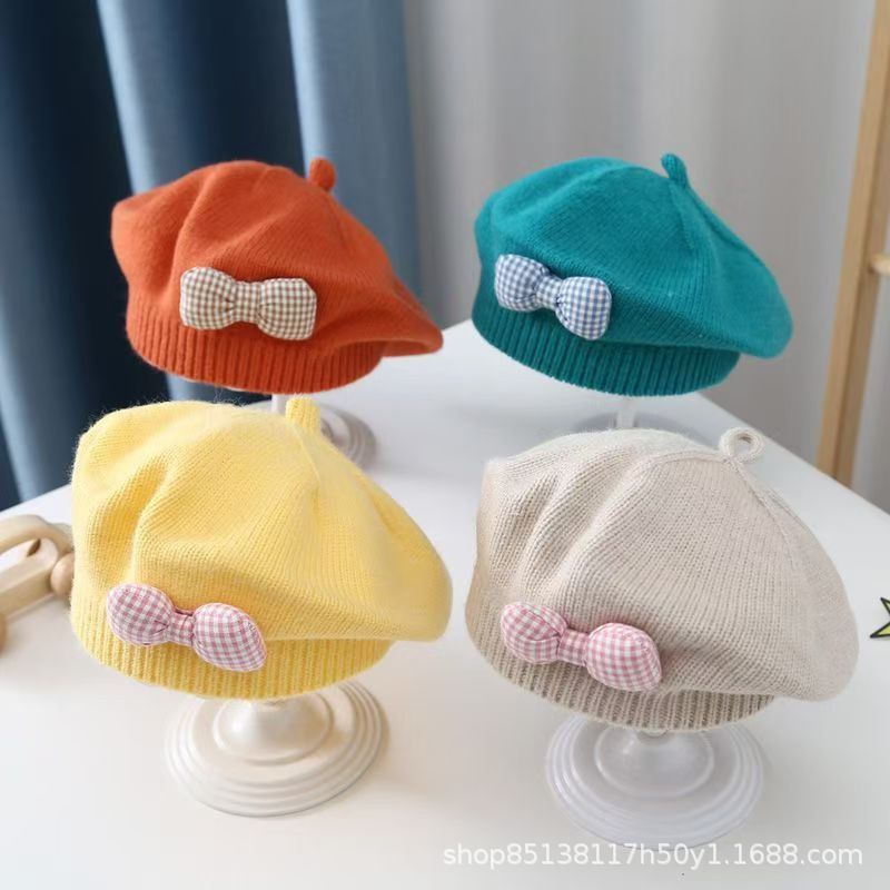 Children's Beret Baby Hat Cute Autumn and Winter Girl's Western Style Korean Princess Knitted Wool Hat Painter Hat