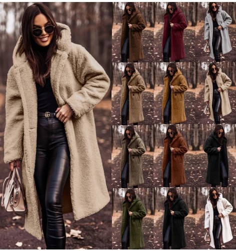 Picture of in stock Amazon wish Cross-border Supply 2024 Fall/Winter Fashion Long Clear Color Long Sleeve Wool Women's Coat
