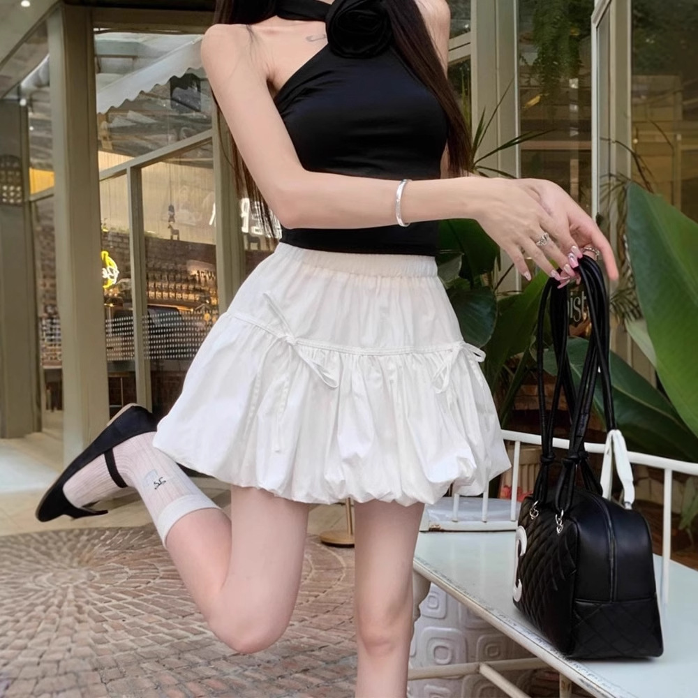 Niche Design Bow Flower Bud Skirt for Women Spring 2025 New High Waist Slimming Look A-Line Puffy Skirt