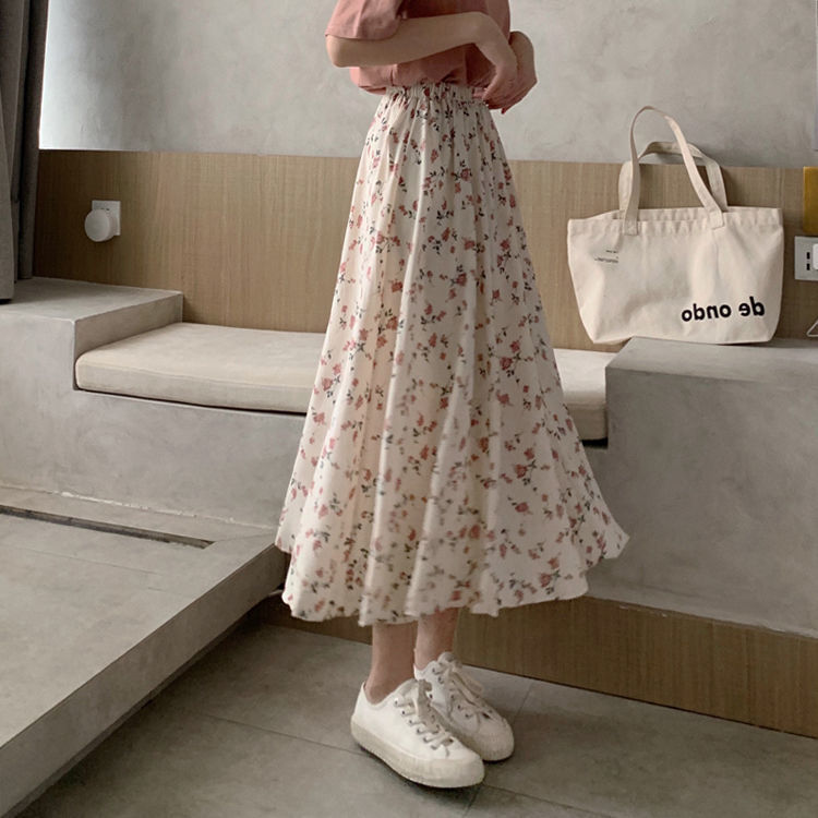 2024 Summer Skirt A- Shaped Floral Fairy Super Fairy Mori Style Fairy Style Fresh Slim Elegant Long Skirt