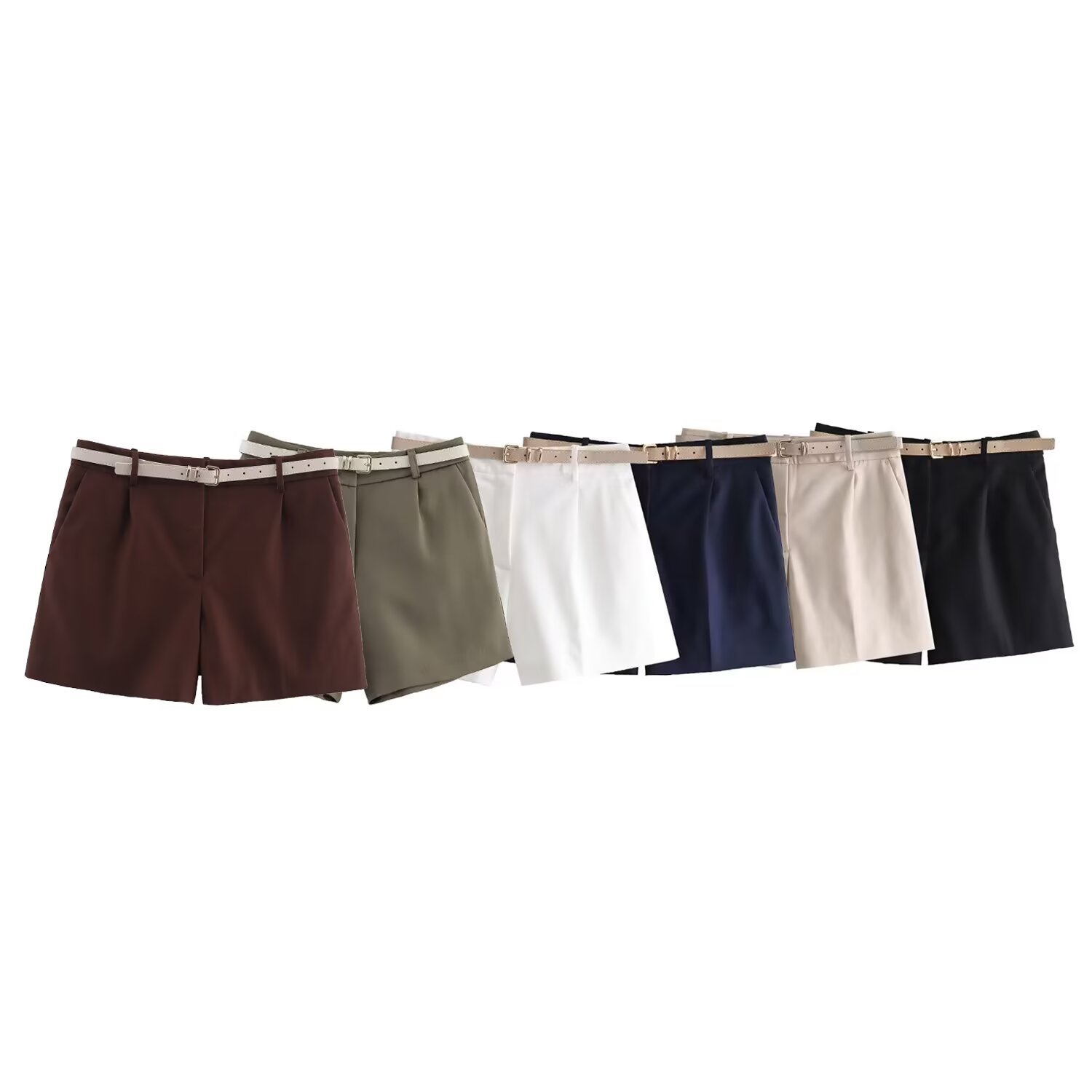 Cross-Border Export Women's Clothing 2025 Summer European and American Style Casual Fashion Versatile Shorts with Belt Decoration for Women F610309F