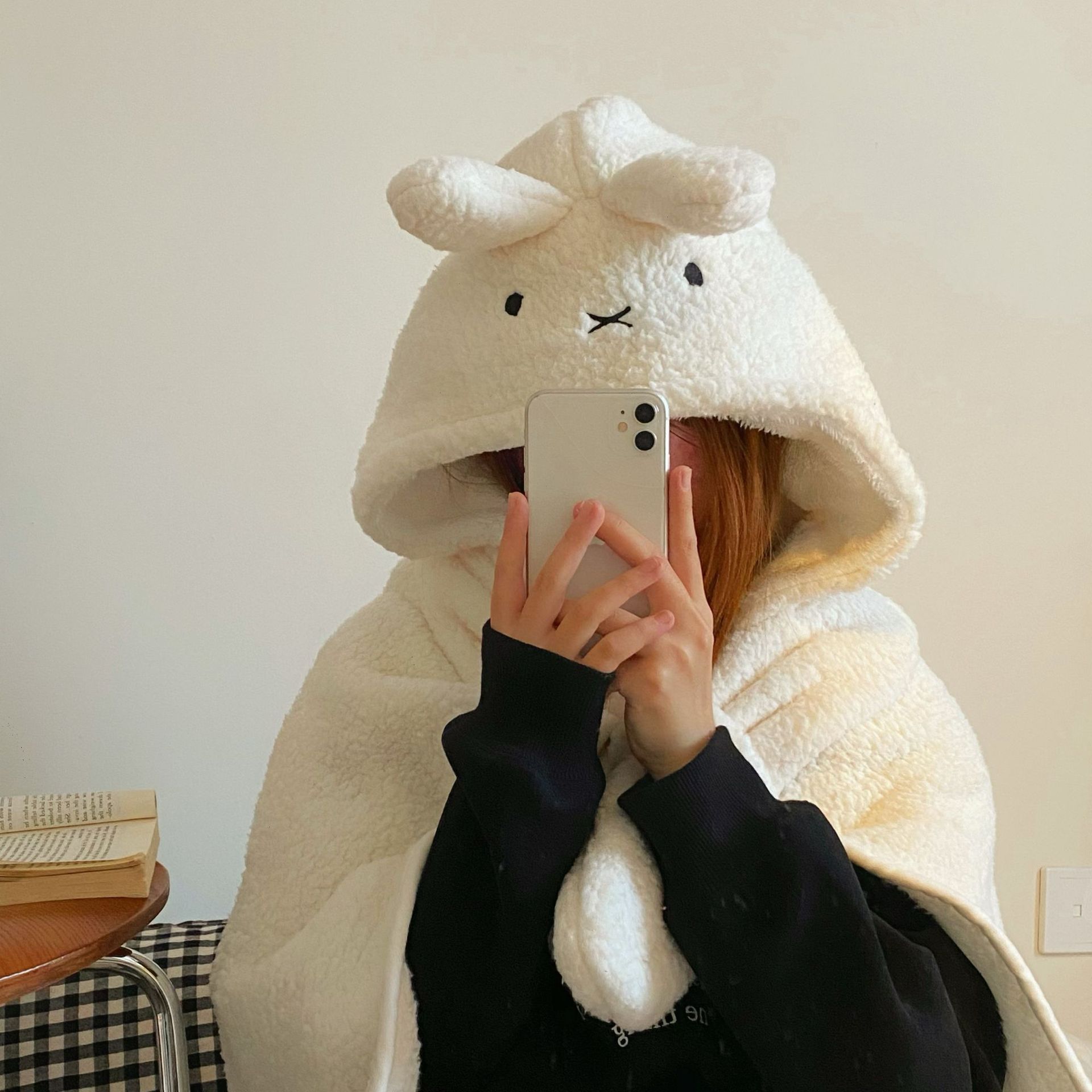 Picture of Ins Cartoon Bear Shawl Cape Winter Out Warm Thickened Cloak Student Office Lunch Break Blanket Women