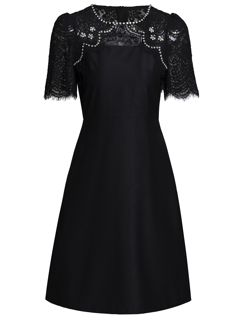 Picture of Zhili noble and elegant temperament dress heavy industry nail drill lace stitching short sleeve high waist A- line skirt summer women