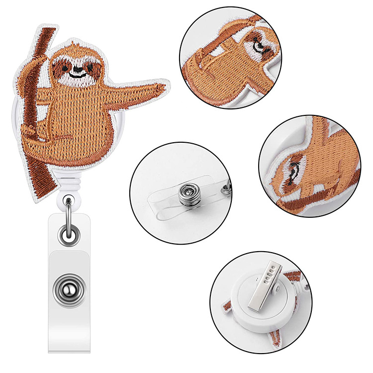 Picture of Amazon spot hot-selling felt embroidery sloth telescopic easy pull-up easy pull-up easy pull-up cloth sticker badge buckle