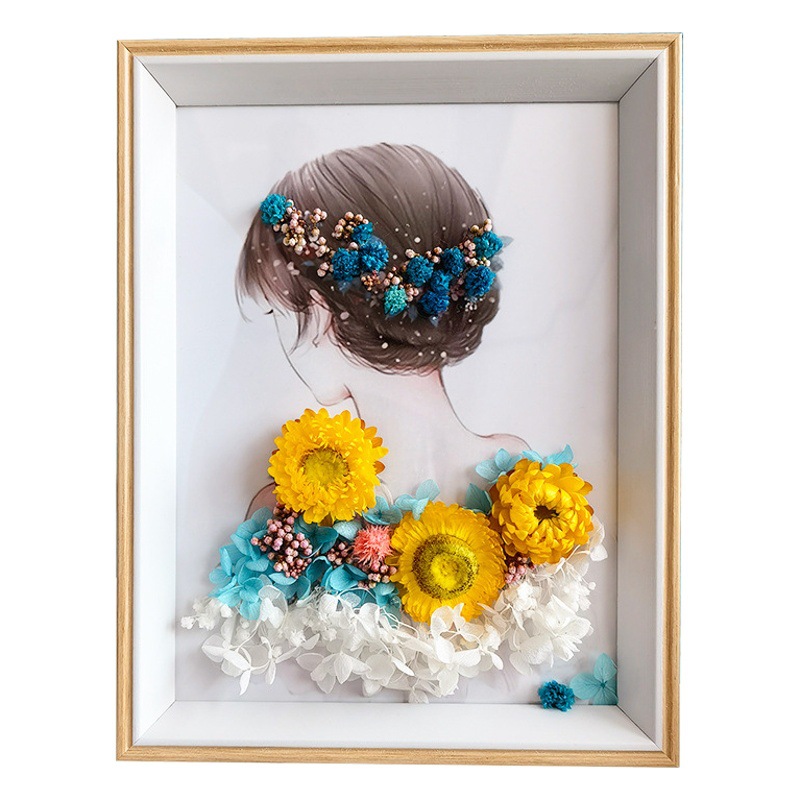 Photo Frame with Dried Flowers, Handmade Diy, Eternal Flower Frame, Display Stand, Mid-Autumn Festival Gift, Plant Self-Made Three-Dimensional Painting Material Kit