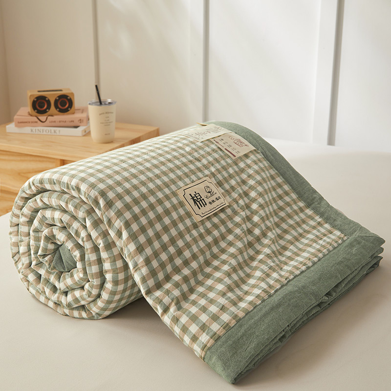 Picture of Yarn-Dyed Washed Cotton Summer Quilt, Class a Pure Cotton Air Conditioning Quilt Four-Piece Set, Washable and Machine Washable Thin Quilt, Ins Style