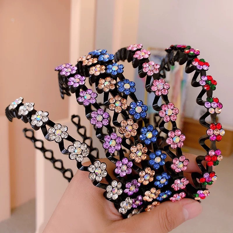 New Broken Hair Sorting Artifact Headband Women's Face Wash Headband with Toothed Anti-Slip High Skull Elegant Pressure Hair Rhinestone Headband