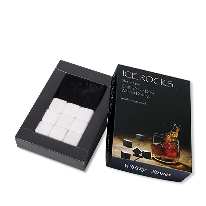 Picture of Marble Ice Wine Stone Color Box with Cloth Bag Whiskey Stones Cooling Stones Quick-Freezing Ice Cubes Stone Set Ice Wine Gadget
