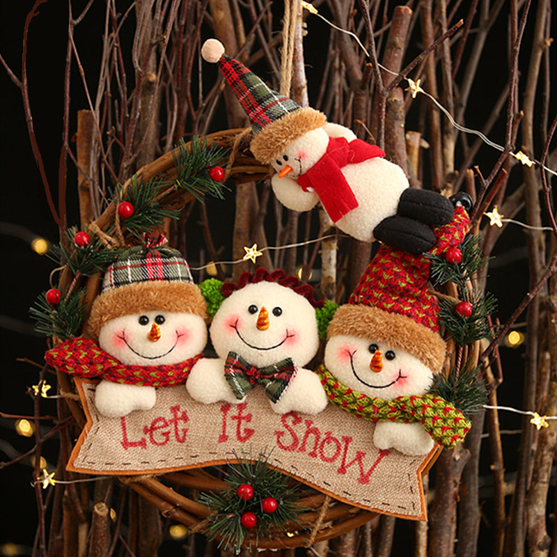 Picture of New Christmas decorations for the elderly snowman elk rattan ring pendant rattan wreath ornaments door hanging wall decoration