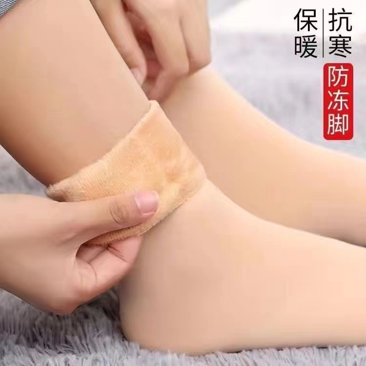 Socks Women's Mid-tube Socks Thickened and Velvet Warm Socks Piled Socks Cotton Socks Towel Socks Autumn and Winter Snow Socks Skin Color