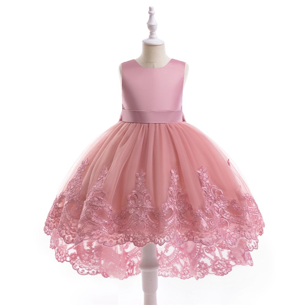 Amazon cross-border new girls waist embroidery tail dress children's birthday party piano playing tuxedo