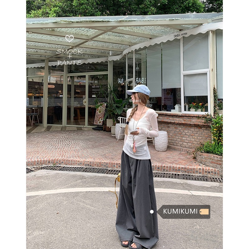 Picture of Thin Micro-transparent V-neck Sunscreen Long-sleeved T-shirt Women's Summer Korean-style Chic Casual Slim-fit Slimming Niche Blouse Top