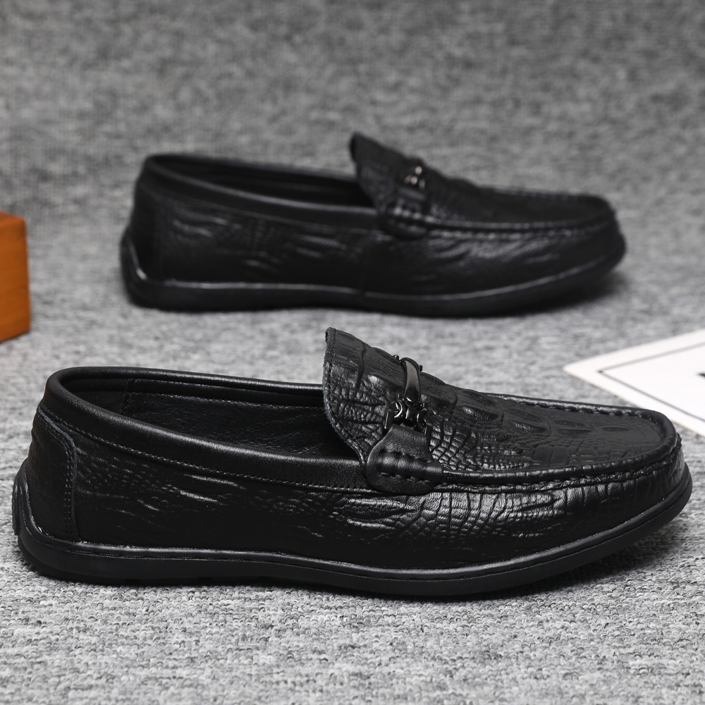 Cross-Border Beanie Shoes Men's Casual Leather Shoes Fashionable Versatile Lightweight Breathable Slip-On Lazy Driving Men's Leather Shoes