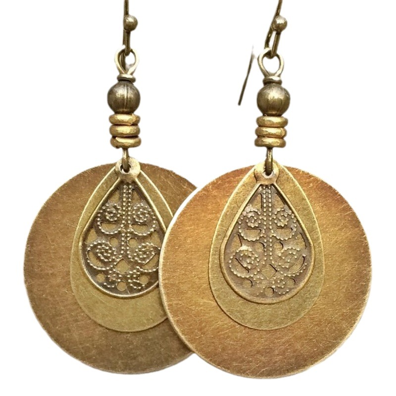 Jasmine Cross-border Retro Bohemian Cotton and Linen Women's Clothing Accessories New Style Old Bronze Circle Carved Earrings