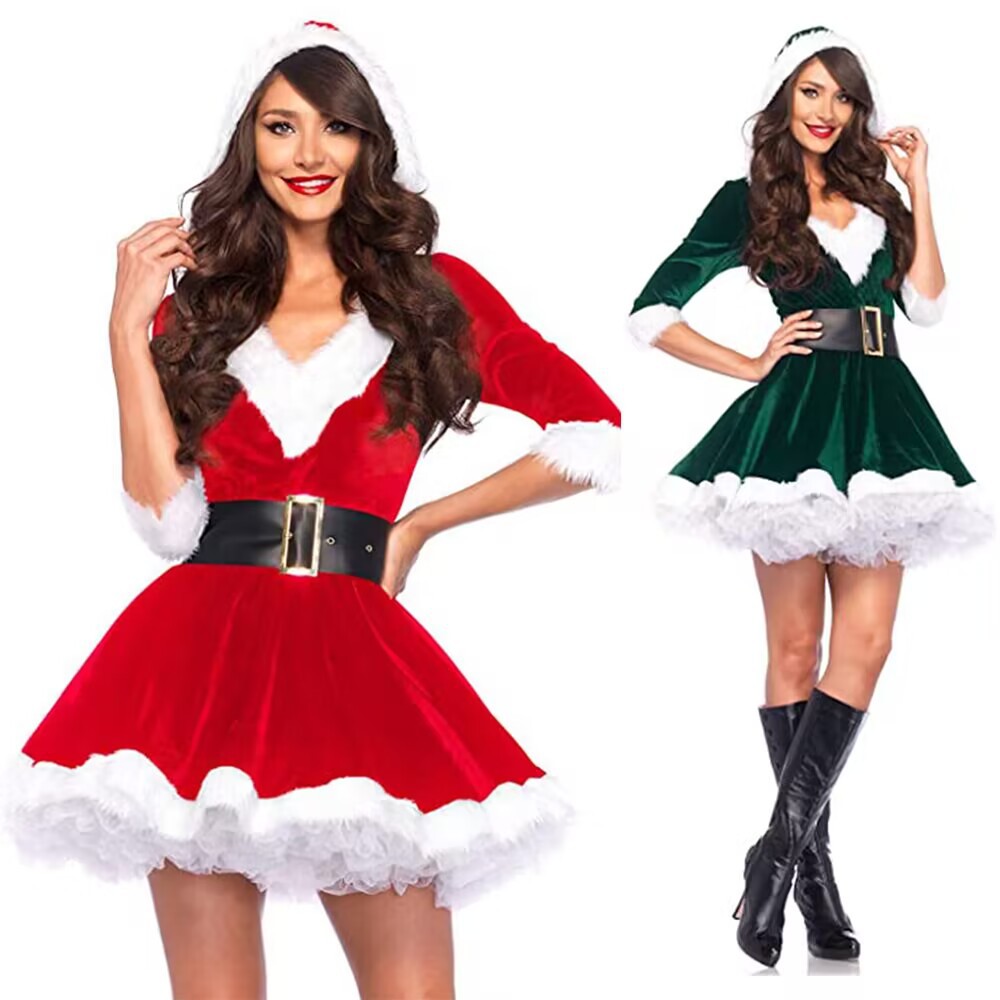 2023 European and American Christmas party clothes DS costume Santa Claus V-neck dress performance stage costume photo