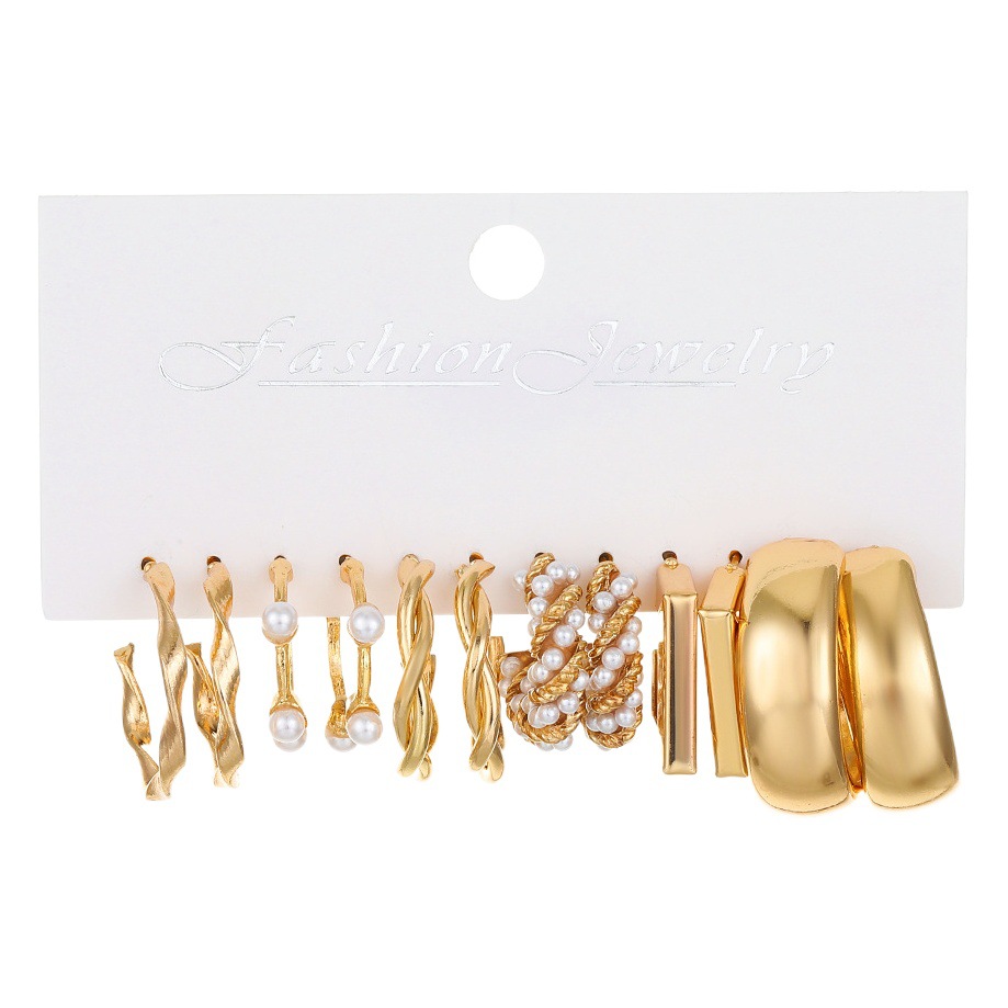 European and American Cross-Border 5-piece Set Earrings Temperament Retro Butterfly Snake Earrings Personalized Earrings Geometric Earrings Combination
