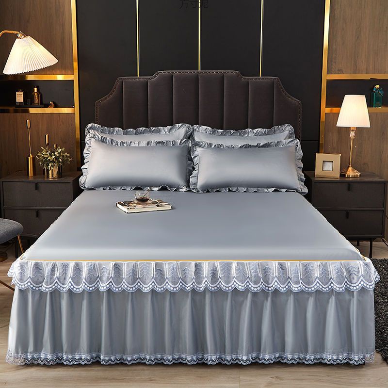 Ice Silk Mat Bed Skirt Three-piece Set Summer Mat Household Bed Sheet Bed Cover Set One-piece Mat Machine Washable One-piece Wholesale