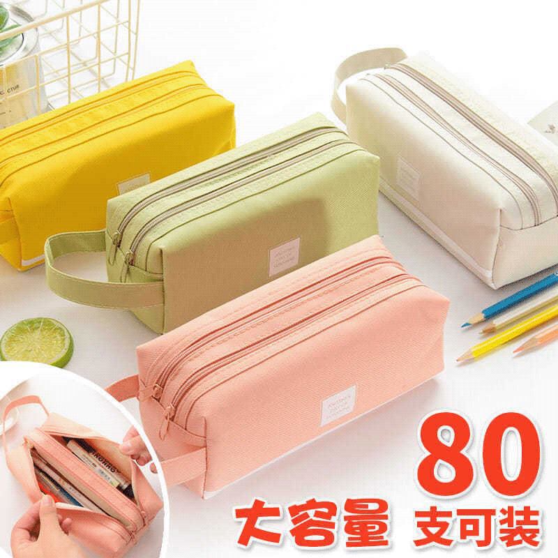 Picture of Portable Stationery Bag Double-layer Oxford Cloth Double-pull Pencil Bag Simple Large Capacity Primary and Secondary School Students Portable Zipper Pencil Bag