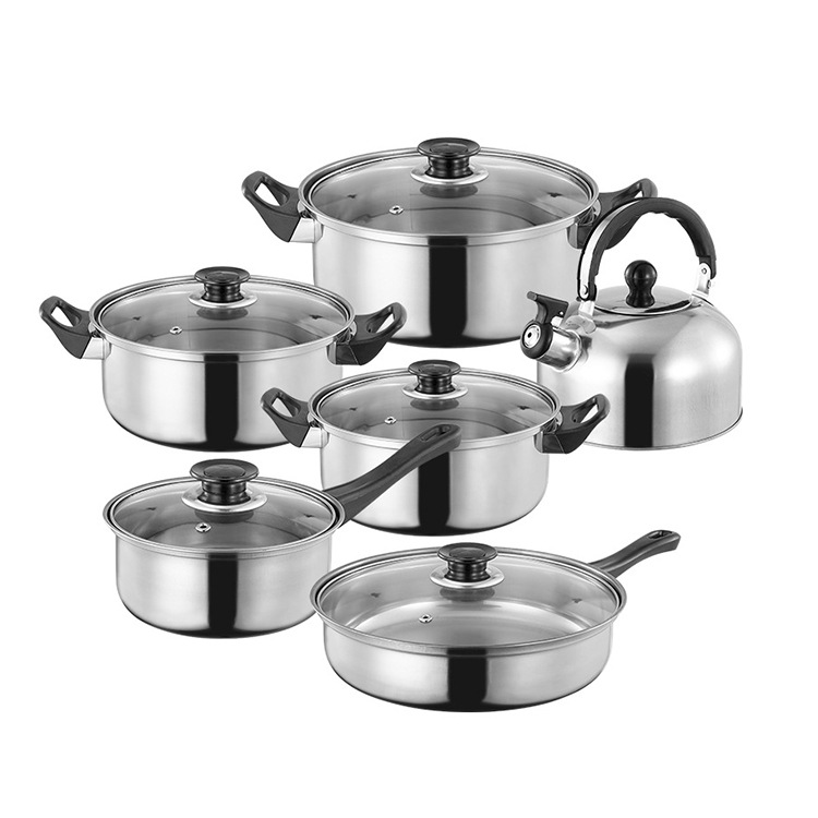 Picture of Cross-border Thickened Stainless Steel Set Pot Milk Pot Soup Pot Frying Pan with Kettle 12 Piece Set Kitchen Cooking Pot suit