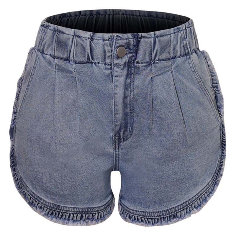 2022 Cross-border New Amazon Independent Stretch Elastic Waist Ruffled Women's Jeans Shorts