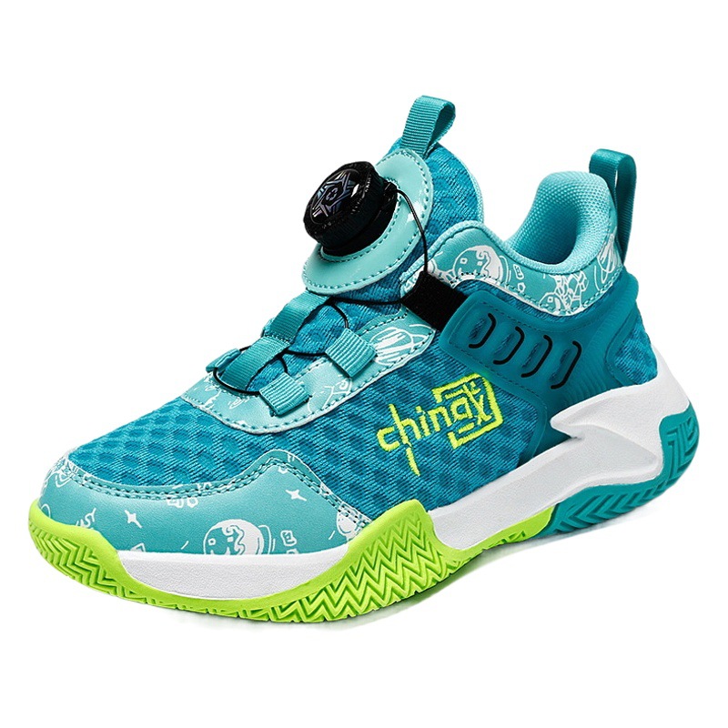 Boys Shoes Spring and Summer 2024 New Mesh Breathable Children's Sneakers Rotating Button White Boys Sneakers Trendy