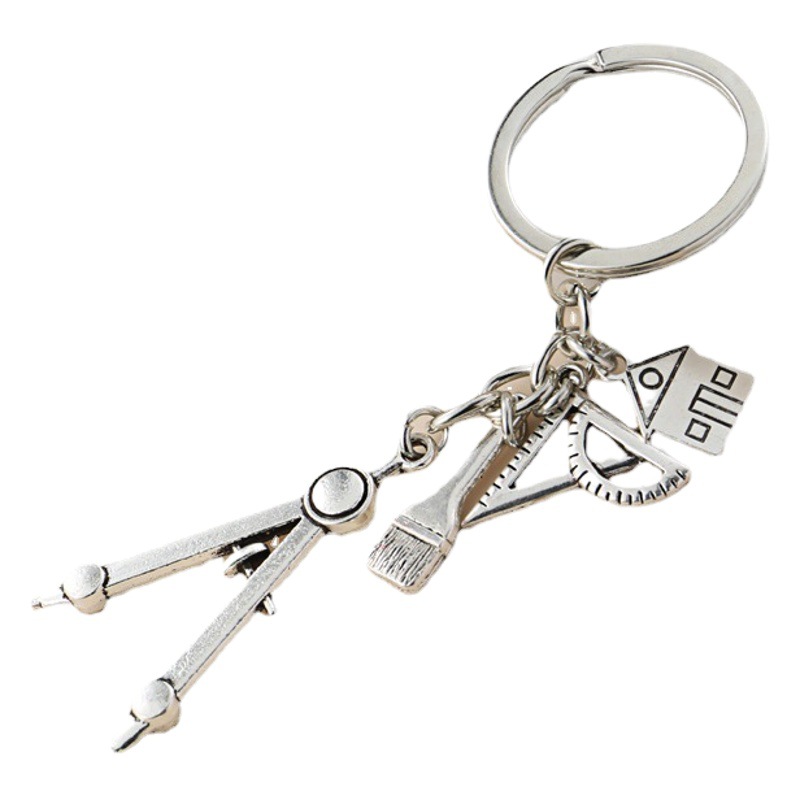 Cross-border foreign trade hot-selling compasses triangle ruler calculator tape measure student teacher gift key chain factory direct sales