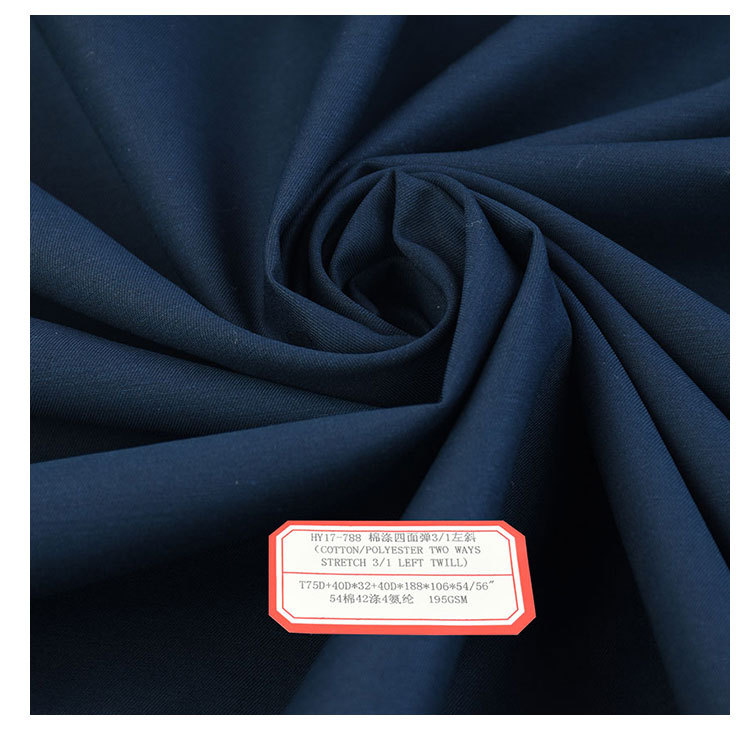 Cotton polyester four-sided elastic 3/1 left oblique 195GSM ct four-sided elastic twill elastic pants