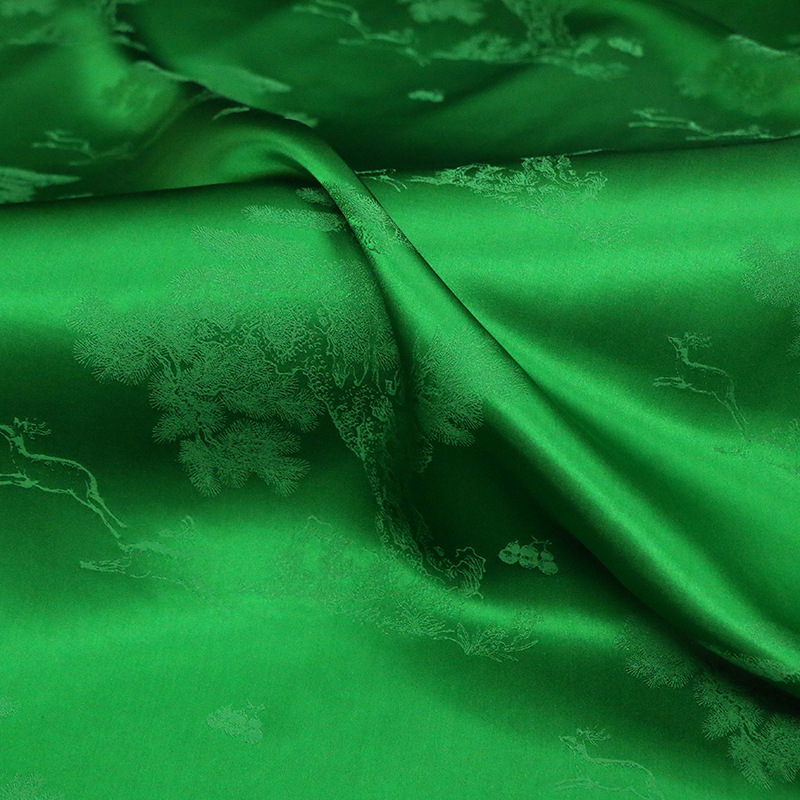 Green Interwoven Mulberry Silk Satin Jacquard Fabric for New Chinese-Style Cheongsam Tops and National Style Clothing
