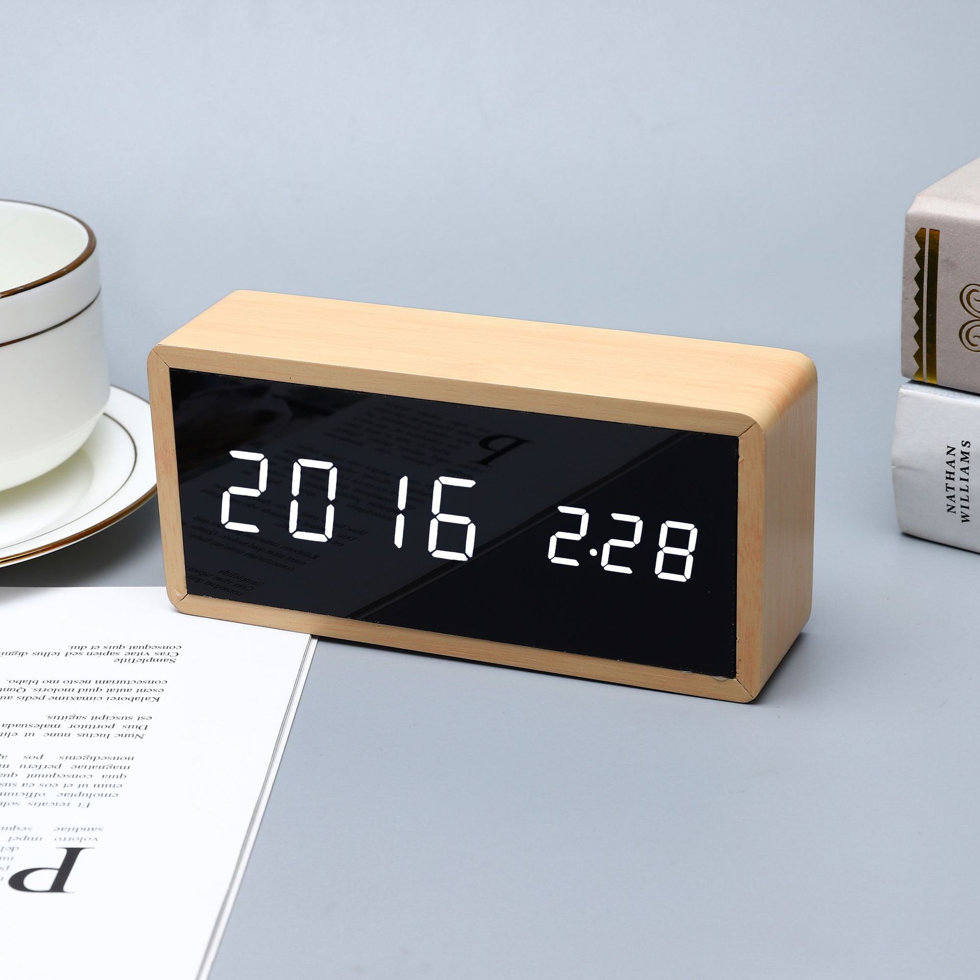 Mirror Clock Led Wooden Clock Wooden Digital Clock Led Electronic Clock Creative Colorful Temperature Clock Electronic Alarm Clock