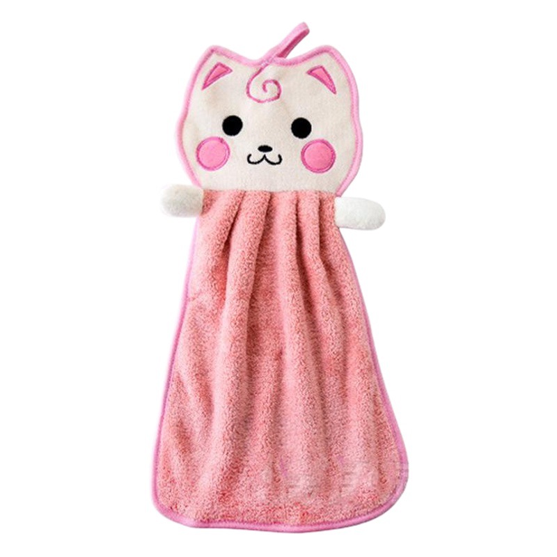 Creative Microfiber Thickened Coral Fleece Hanging Cat Face Towel Super Absorbent Bathroom Kitchen Wipe