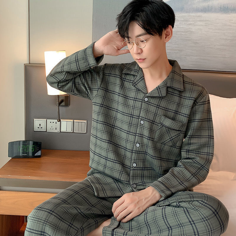 Men's Pajamas Spring and Autumn Long Sleeve 2024 New Simple Plus Fat Plus Plus Autumn Men's Outwear Home Clothes