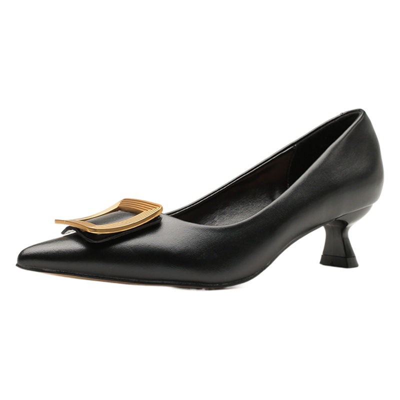 2216-6 European station 2024 Spring New Fashion square buckle high heels professional commuter mid heel cat heel shoes for women
