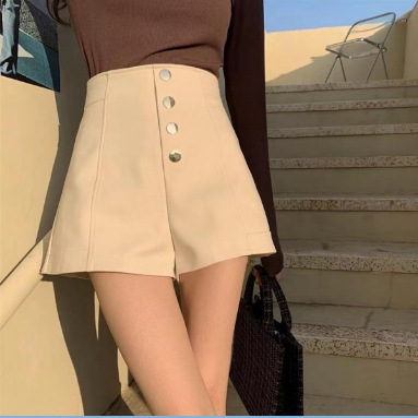 High-end Temperament Short Pants Women's High Waist Slimming A- shaped Pants Dape Wide Leg Pants Casual Design Loose Short Pants