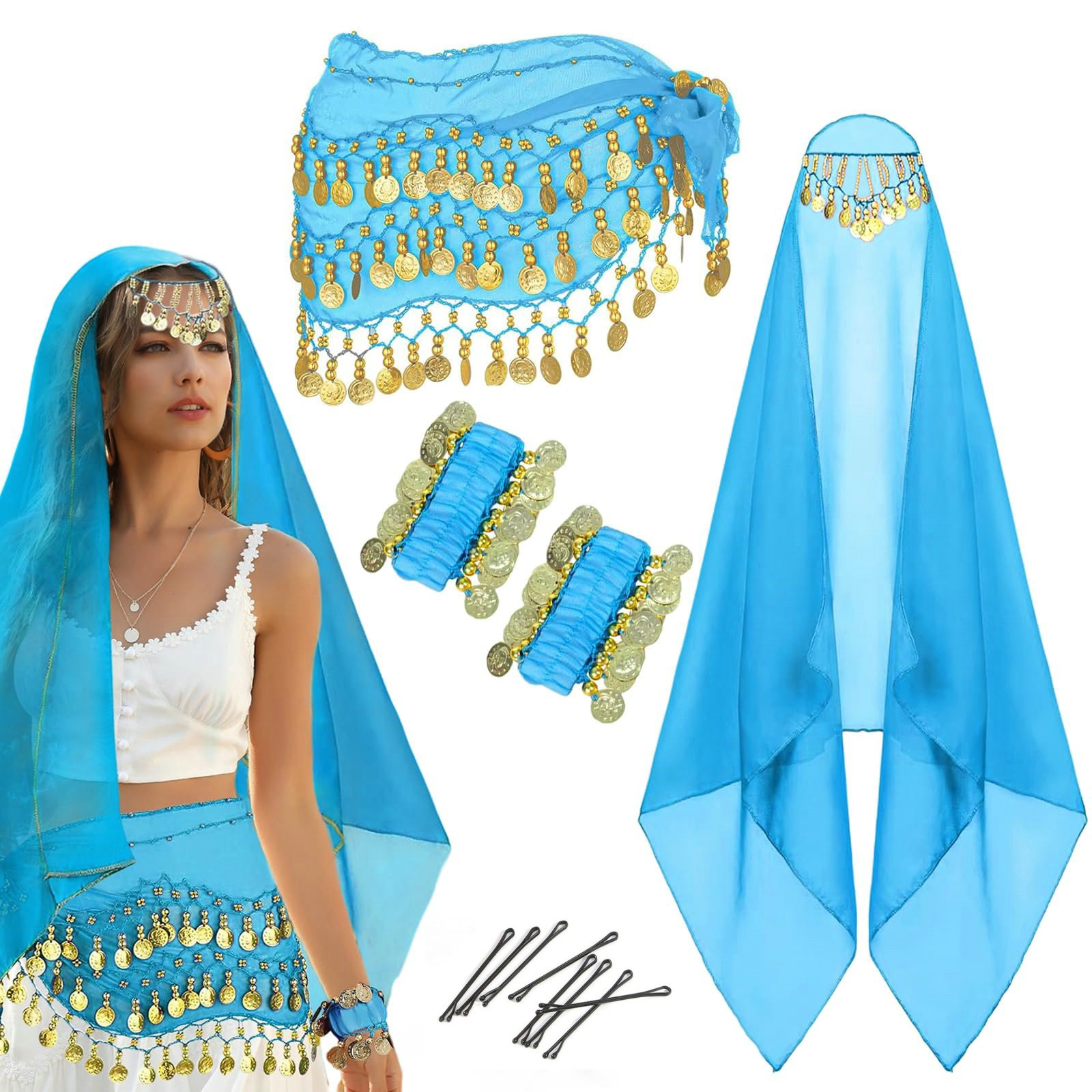Cross-Border Hot-Selling New Performance Clothing Set Including Headdress Veil + 128 Waist Chain + 2 Bracelets + 8 Clips