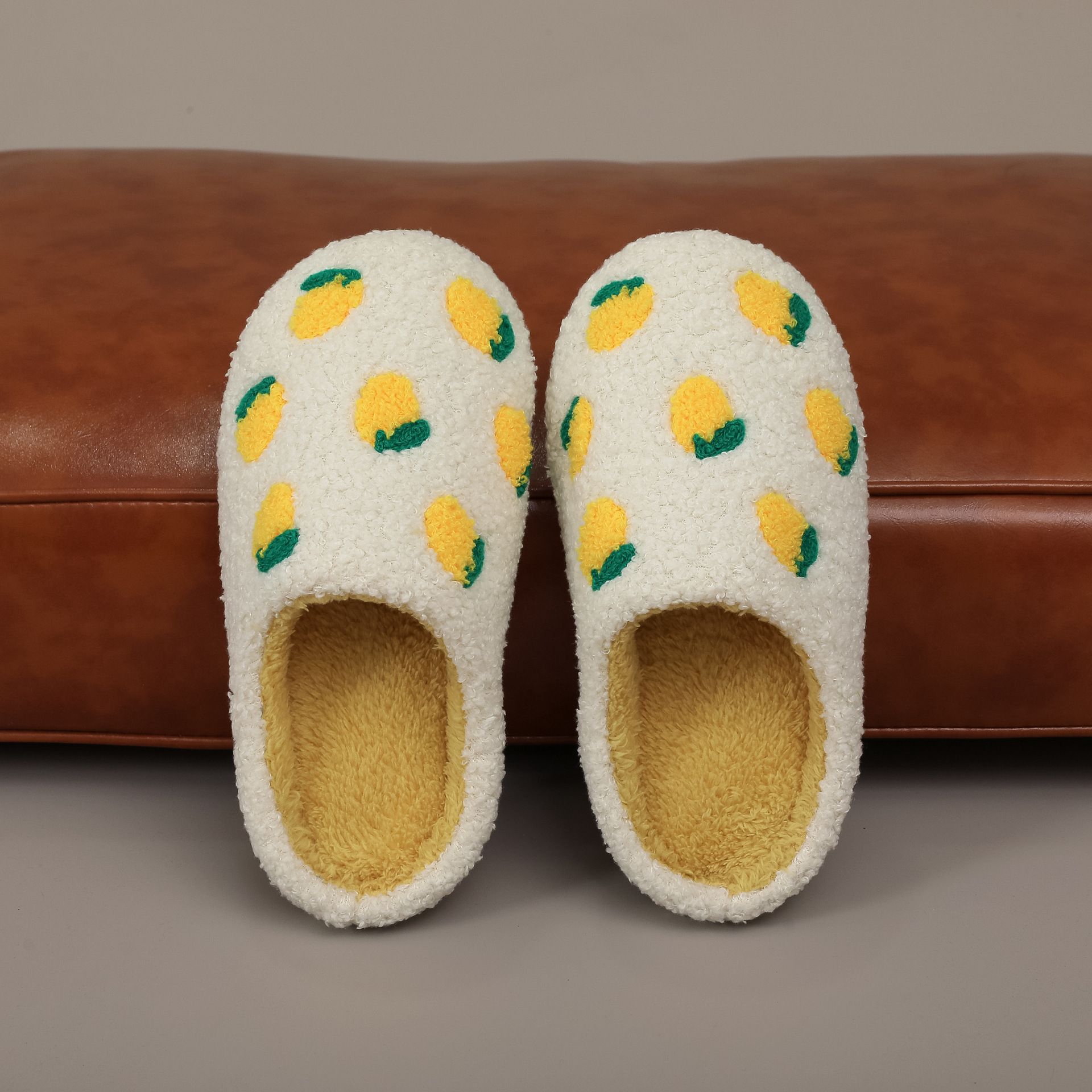 Fruit lemon cotton slippers for ladies winter bedroom non-slip warm thickened wool confinement shoes wool slippers soft sole silent