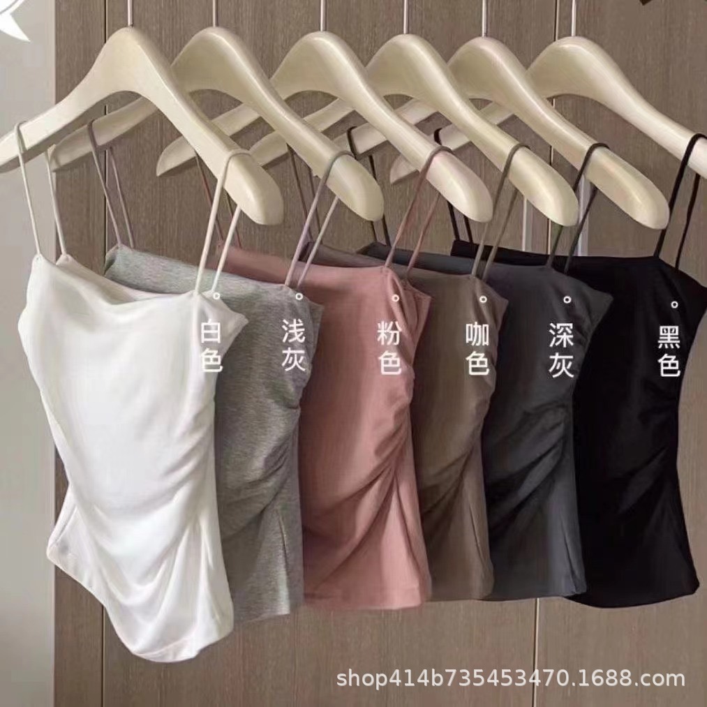 Pleated Pure Desire Camisole for Women with Breast Pads, Sweet Hot Girl Inner Wear and Outer Wear, Summer Beautiful Back Fixed Cup Underwear to Slim down