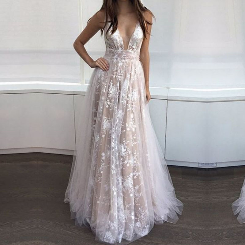 2025 Summer New Cross-Border European and American Clothing Amazon Dress Sexy Lace Deep V Sleeveless Evening Dress