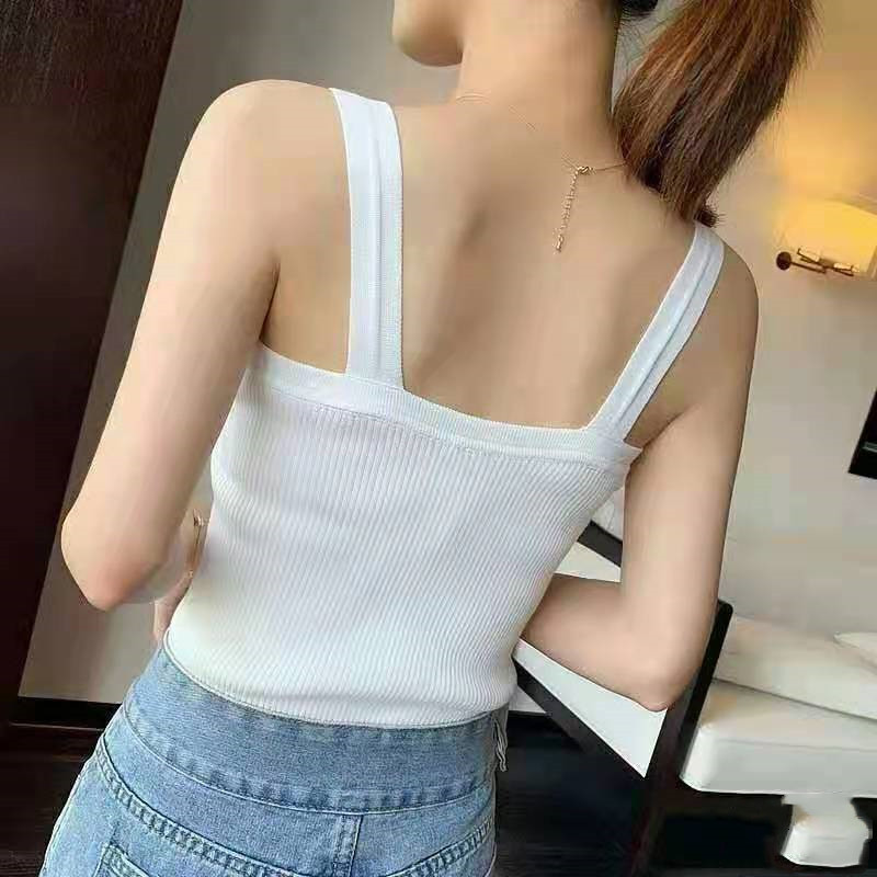 White Camisole Women's Spring and Summer All-match Slim-fit Slimming ins Fashionable Inner Base Shirt Outer Wear Knitted V-neck Top