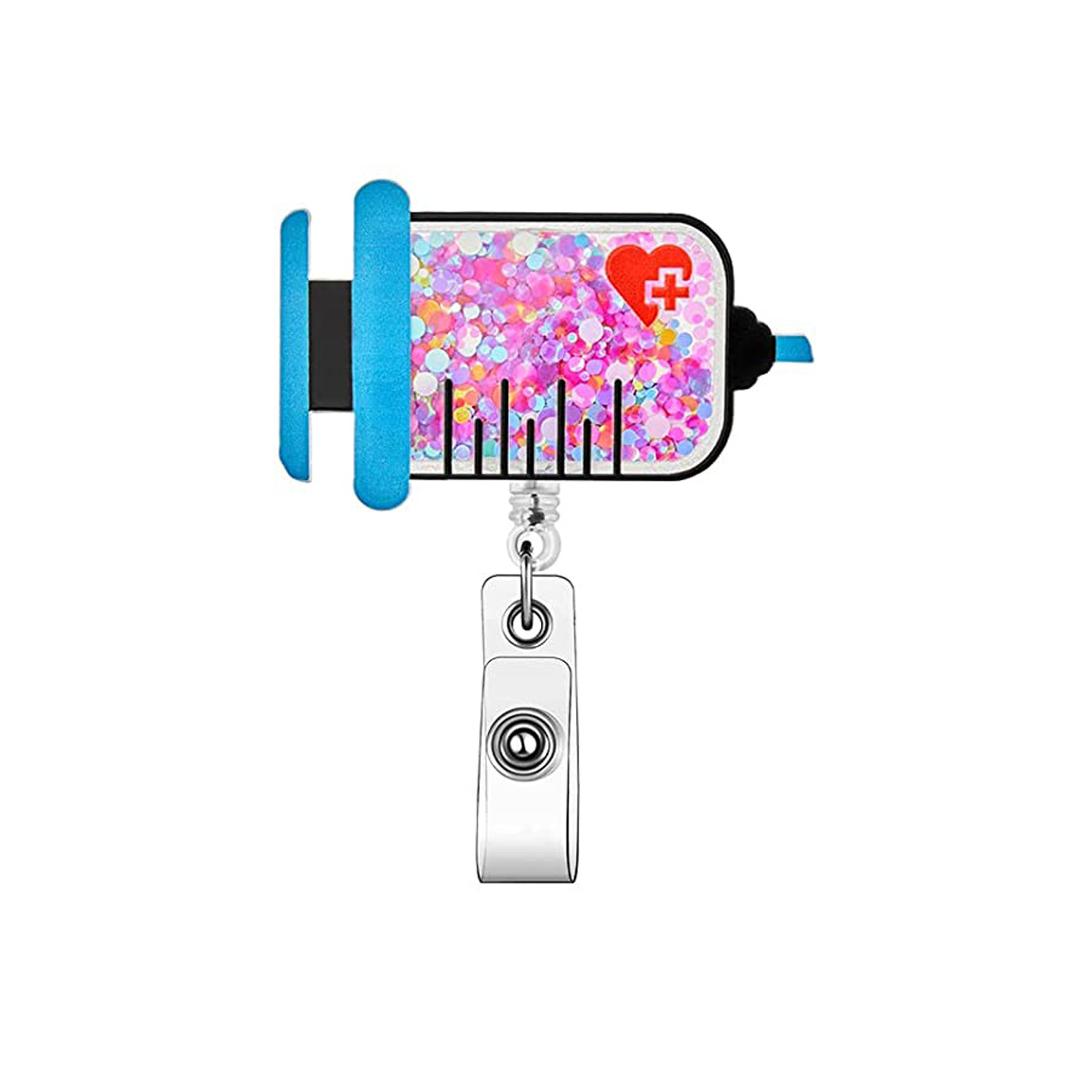 Picture of quicksand needle clothes love easy pull-up buckle rotating ID buckle Doctor Nurse retractable badge reel