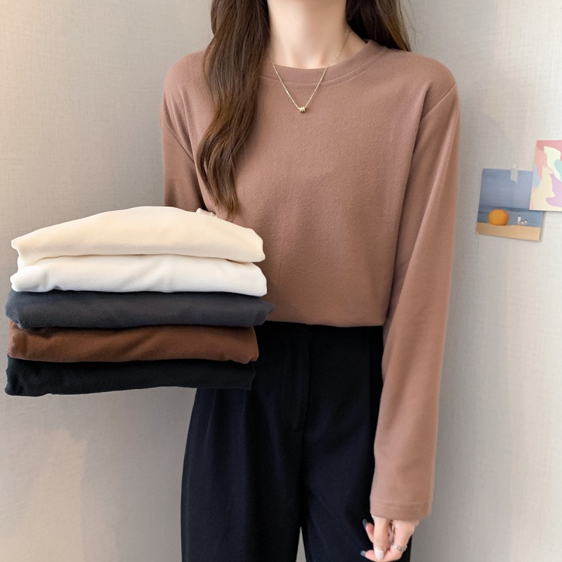 Derong Long-Sleeved Shirt for Women in Autumn and Winter New Style Fleece-Lined and Thickeneded Half Turtleneck Bottoming Shirt for Women with Western Style Top