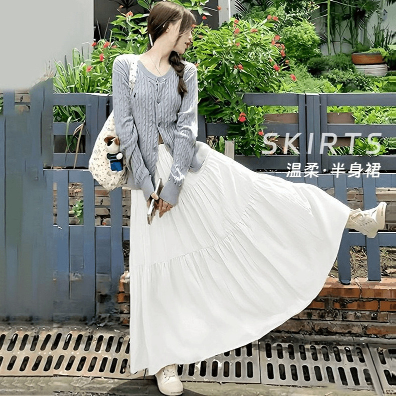 White Skirt for Women 2025 Spring, Summer and Autumn New Style Small Fluffy Cake Skirt High Waist Slimming Look Long Skirt
