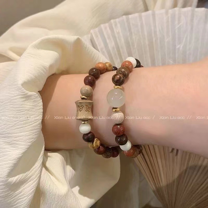 Sandalwood Duobao Bead Bracelet for Women 2024 New Ethnic Beaded Bracelet New Chinese Antique Zen Bracelet