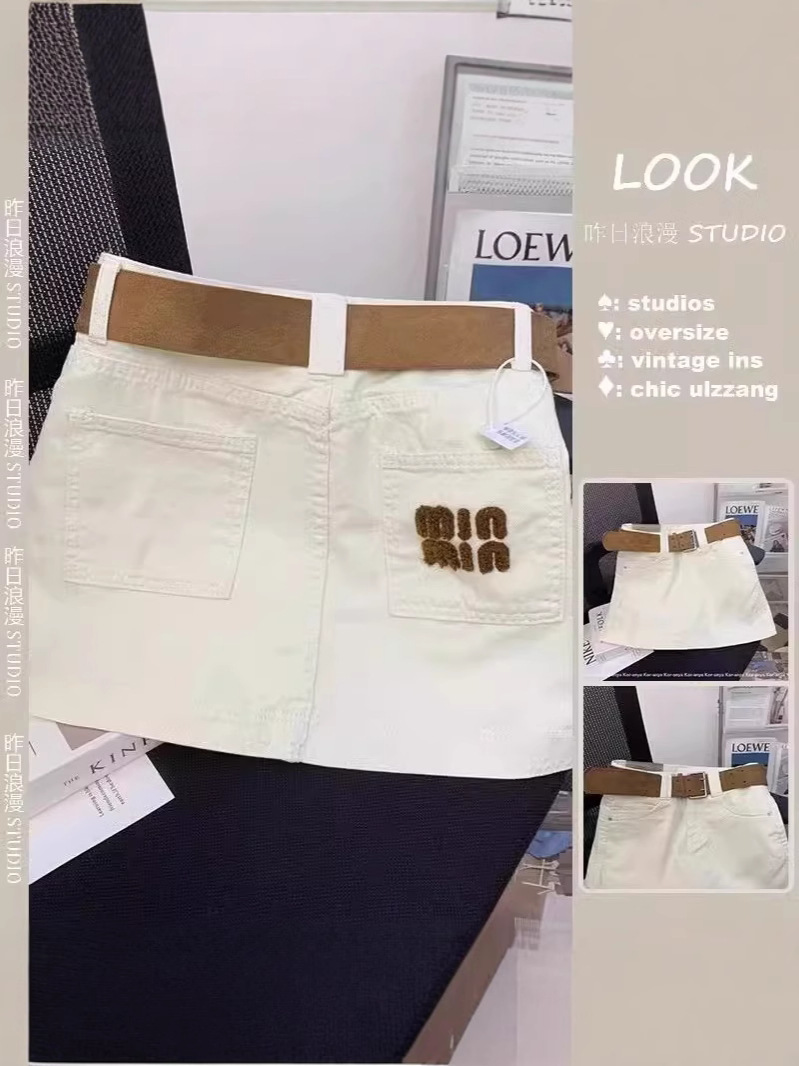 Letter Embroidered White Denim Skirt for Women 2025 Summer Hot Style Sexy High Waist Slimming Look Hip Short Skirt
