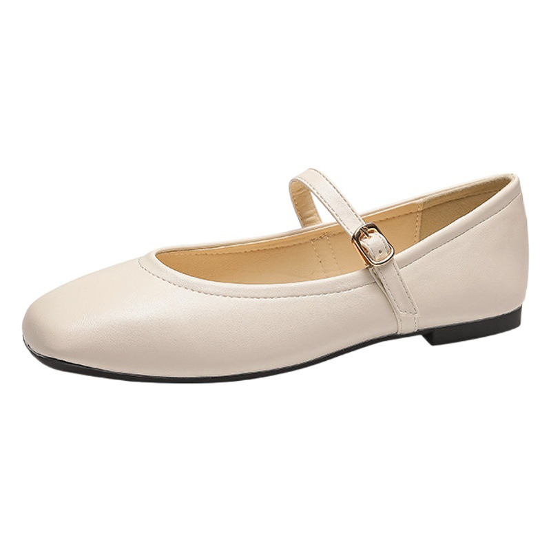 2024 Spring and Autumn New French Retro Mary Jane Flat Shoes Square Toe Shoes Black Women's Shoes Shallow Mouth Low Heel Leather Shoes