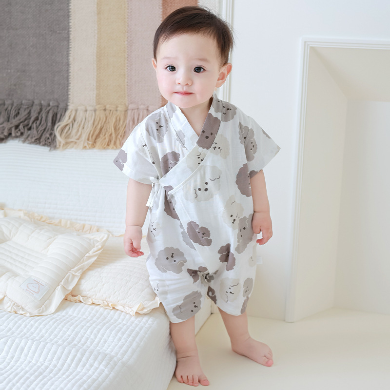 Picture of 2025 New Summer Cotton Yarn Climbing Suit for Baby Class A Pure Cotton Monk Suit Short-sleeved Newborn Baby Clothes