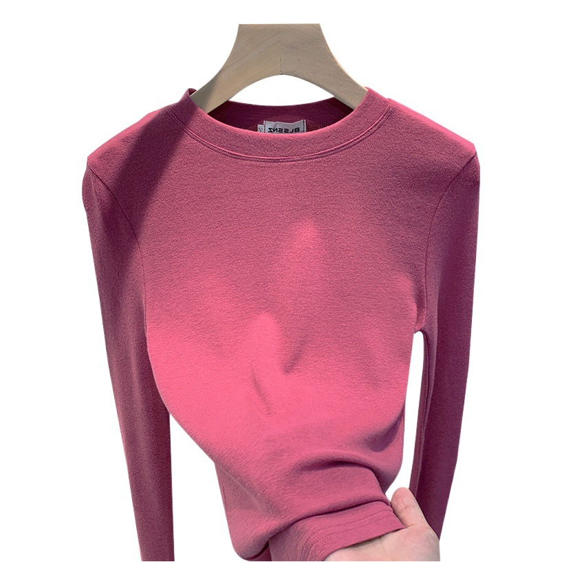 De velvet long-sleeved shirt for women autumn and winter New fleece-lined thickened half turtleneck bottoming shirt Women's inner western style top