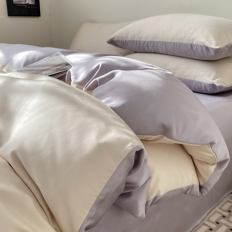 Picture of Summer Light Luxury Solid Color Ice Silk Four-piece Set Class A Cool Bed Sheet Quilt Cover Dormitory Three-piece Set Bed Cover Gift for Hair 4