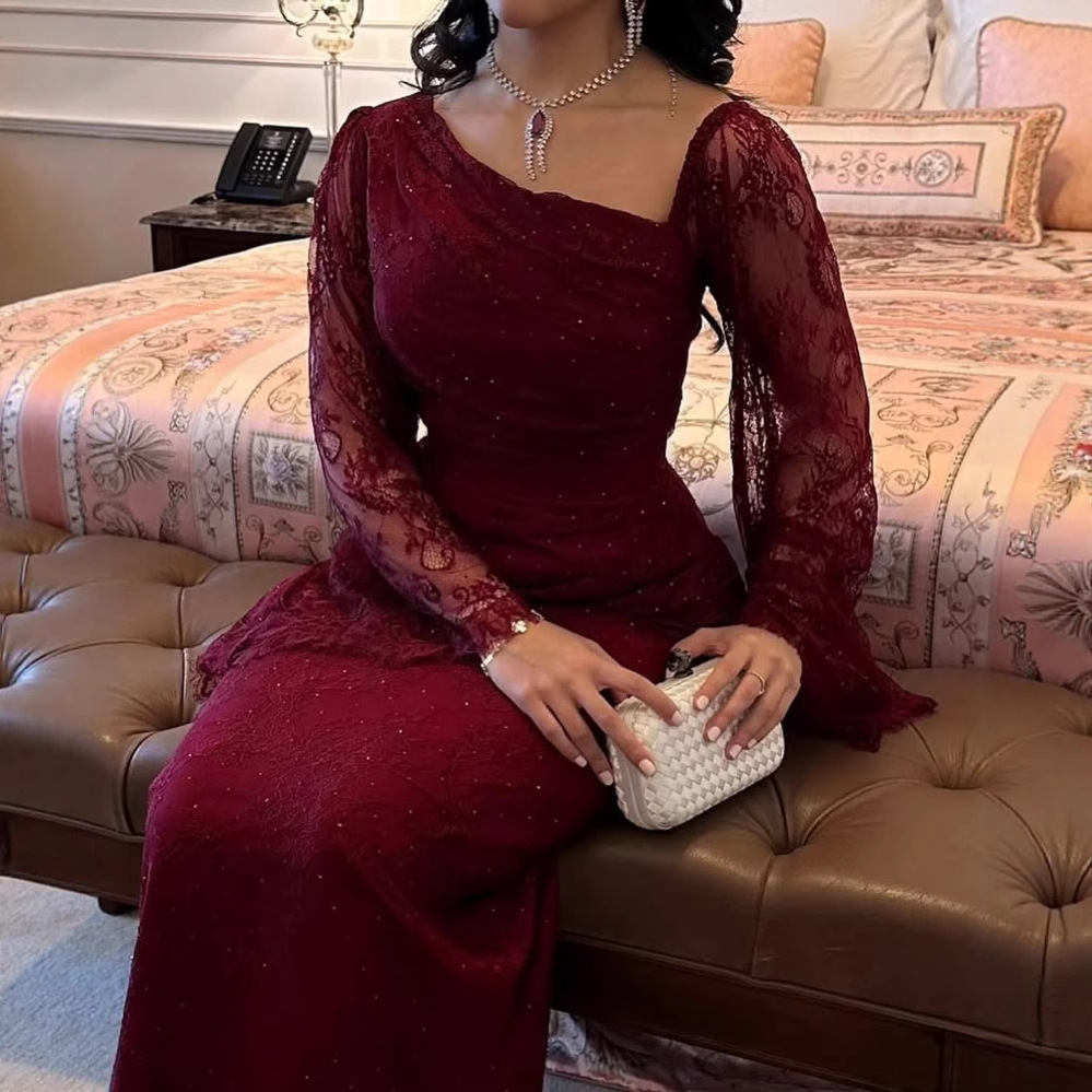 Picture of 2025 Spring Cross-border Europe, America, Middle East, and Foreign Trade Women's Wear Independent Site Amazon Elegant Lace Rhinestone Bodycon Evening Gown
