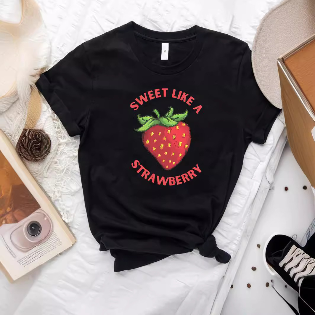 Foreign trade Independent Station Women's top Round Neck Strawberry Printed Short-sleeved t-shirt