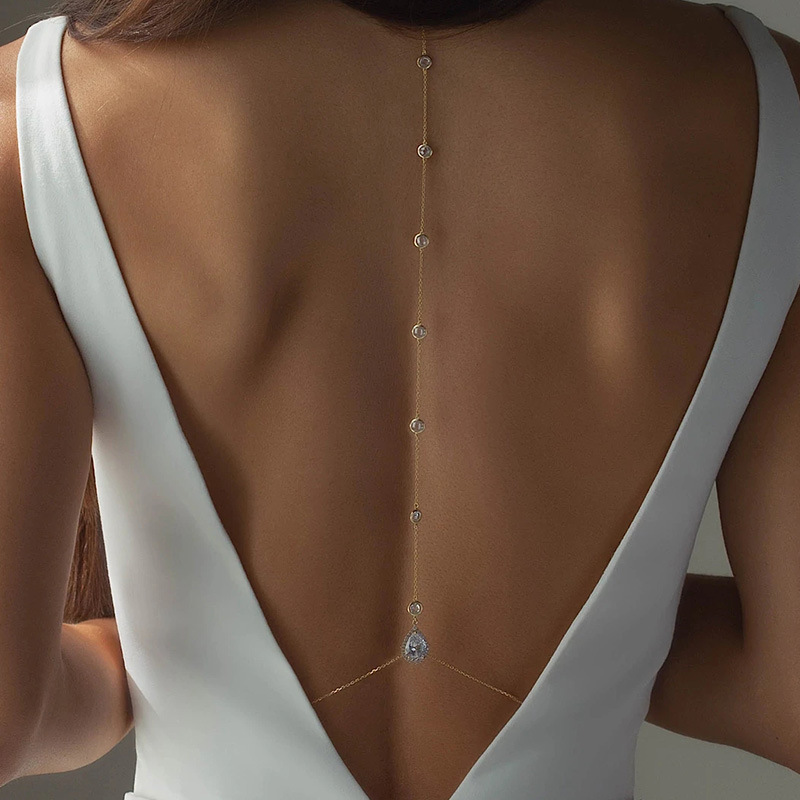 European and American Fashion Cross-border Banquet Style Gorgeous Light Luxury Diamond Water Drop Body Chain Simple Sexy Bride Wedding Accessories